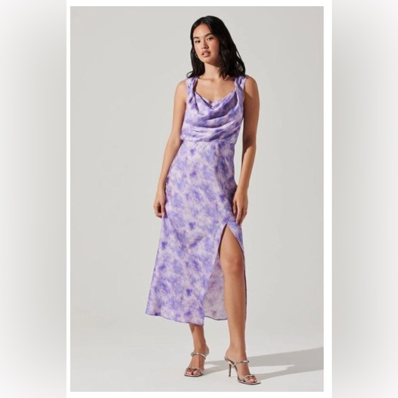 Astr Dresses & Skirts - NWT ASTR The Label Elin Cowl Neck Midi Dress in Purple Abstract Medium